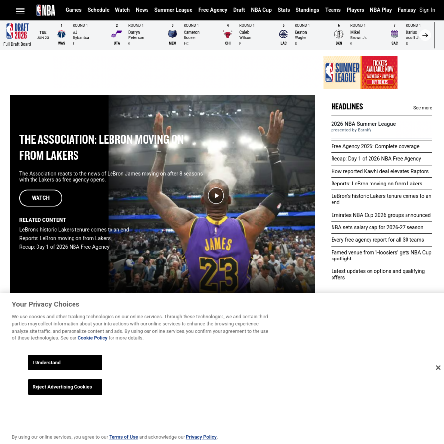 nba.com homepage screenshot