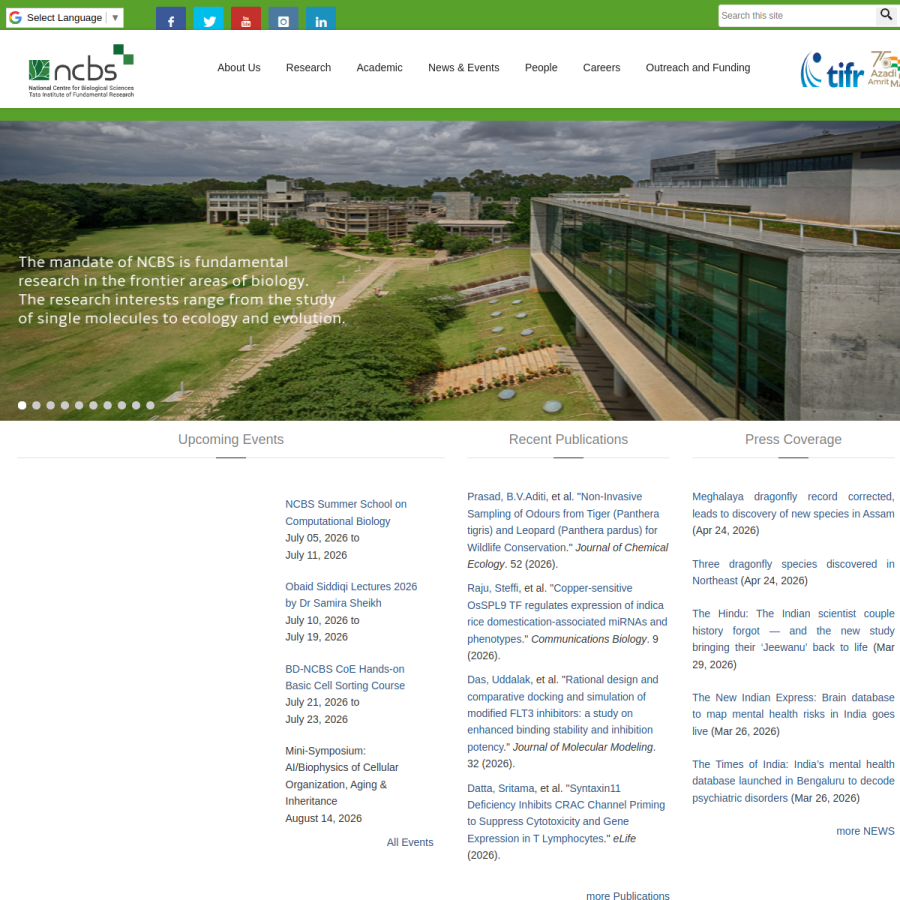 ncbs.res.in homepage screenshot