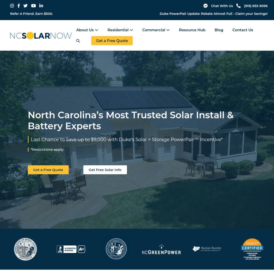 ncsolarnow.com homepage screenshot