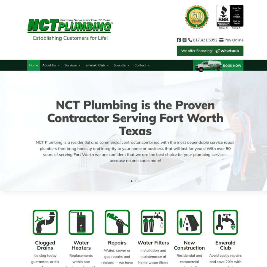 nctplumbing.com homepage screenshot
