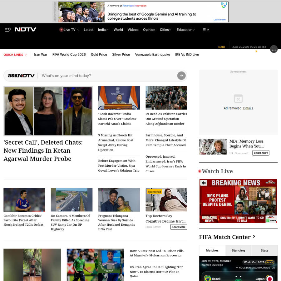 ndtv.com homepage screenshot