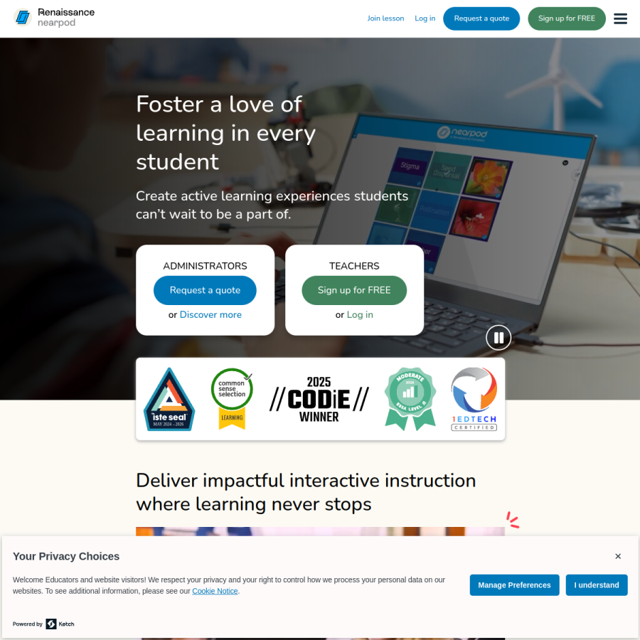 nearpod.com homepage screenshot