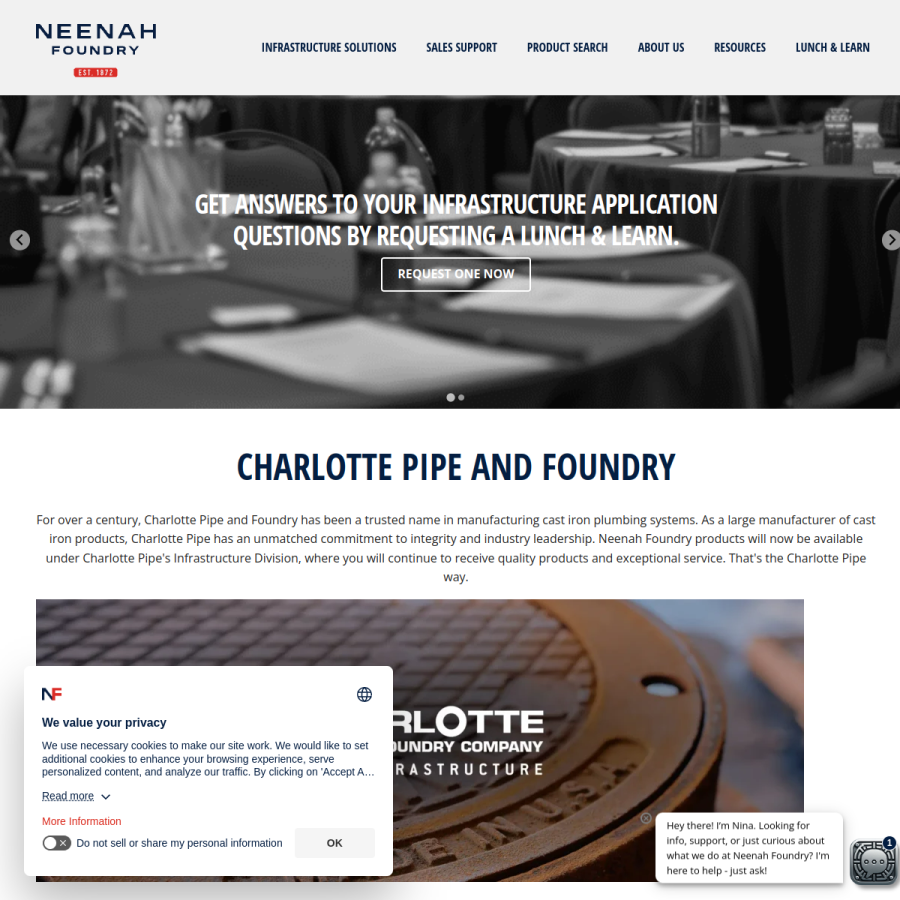 neenahfoundry.com homepage screenshot