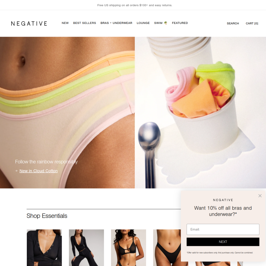 negativeunderwear.com homepage screenshot
