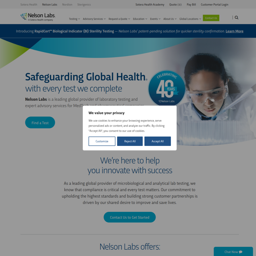 nelsonlabs.com homepage screenshot