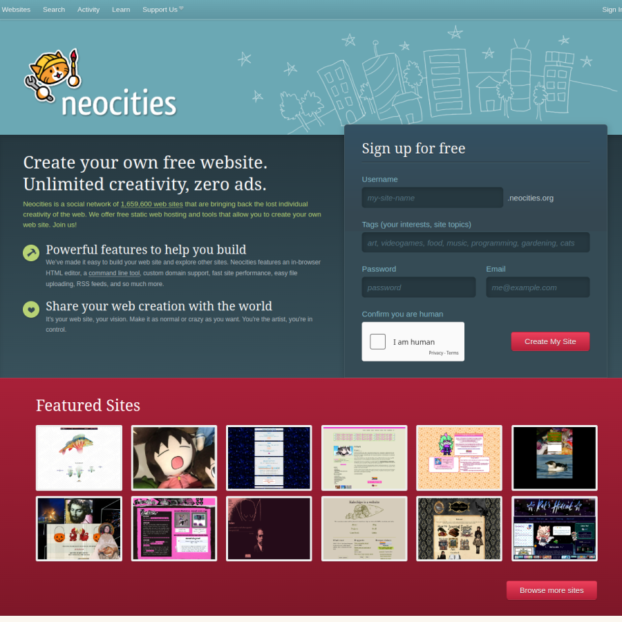 neocities.org homepage screenshot
