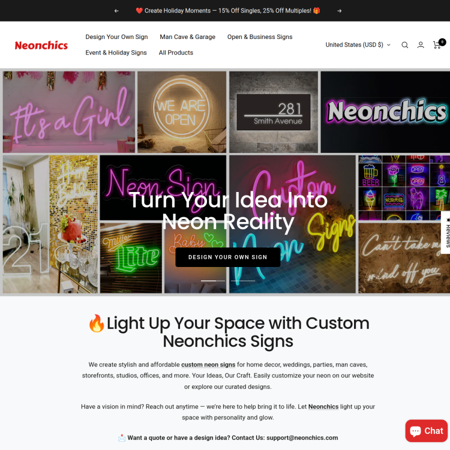 neonchics.com homepage screenshot