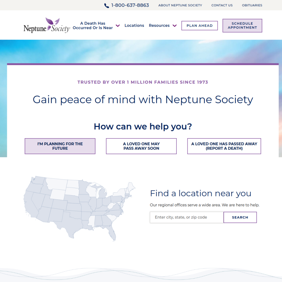 neptunesociety.com homepage screenshot
