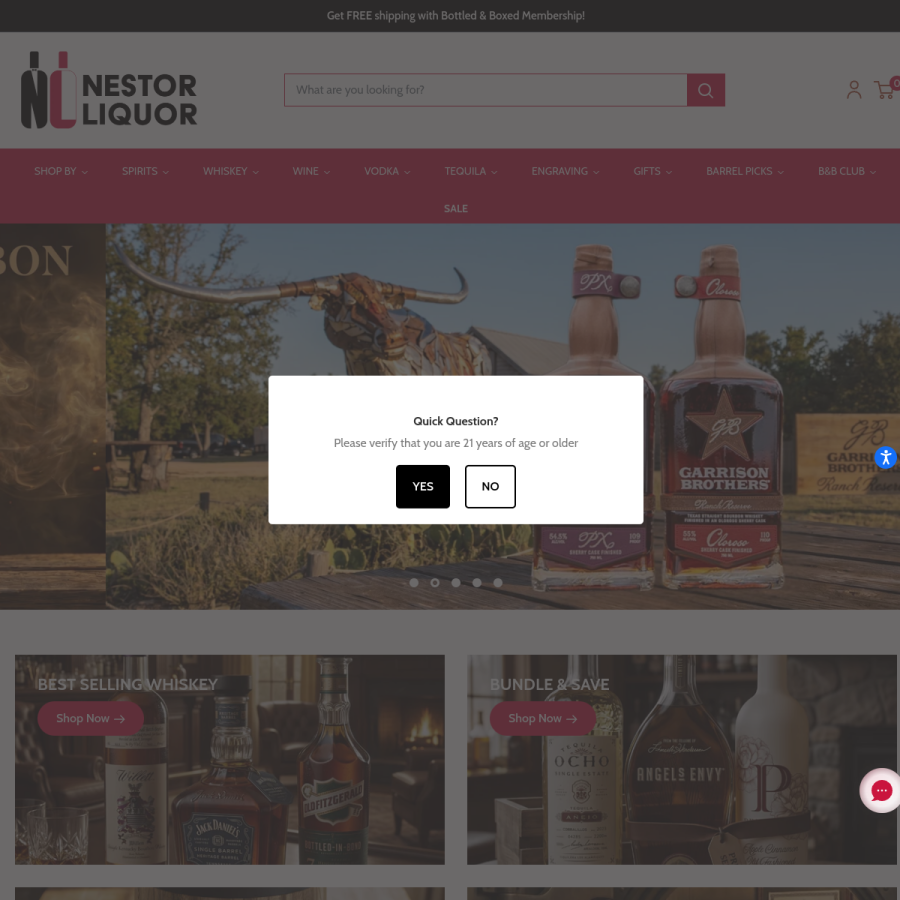 nestorliquor.com homepage screenshot