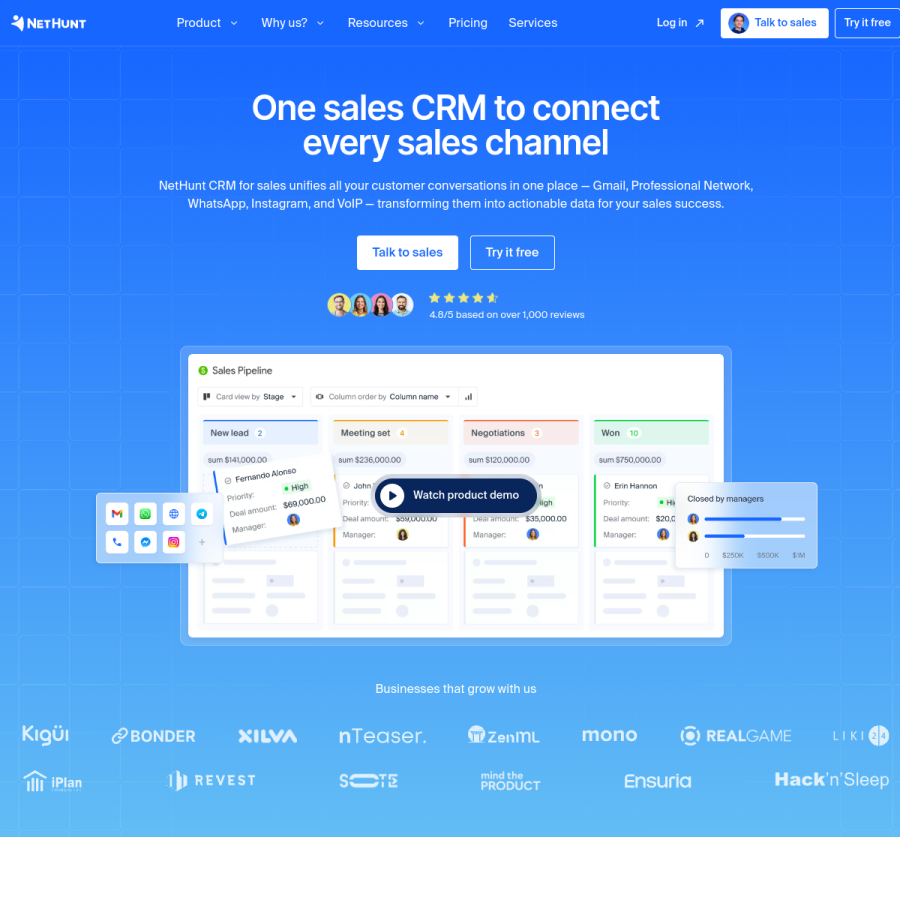nethunt.com homepage screenshot