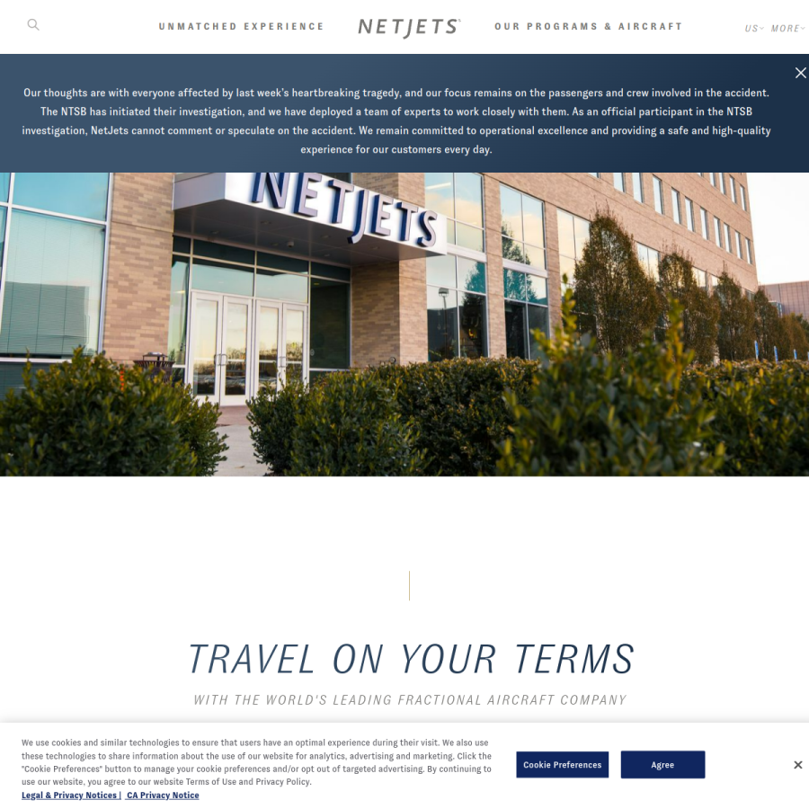 netjets.com homepage screenshot