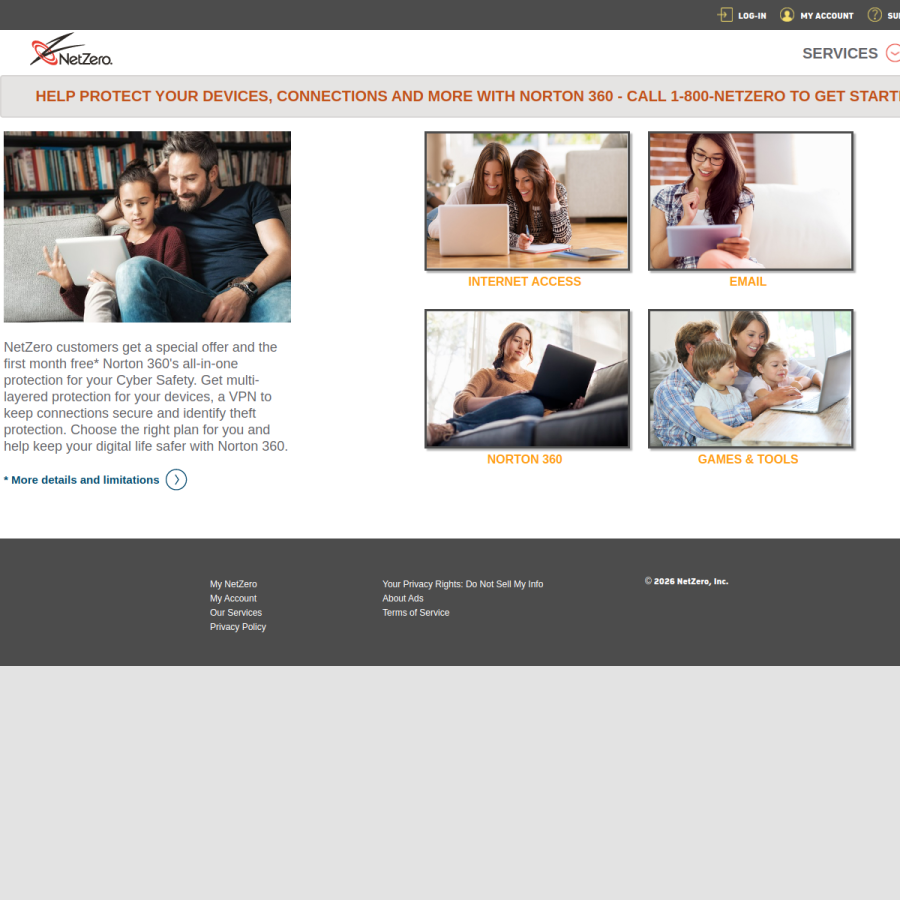 netzero.com homepage screenshot