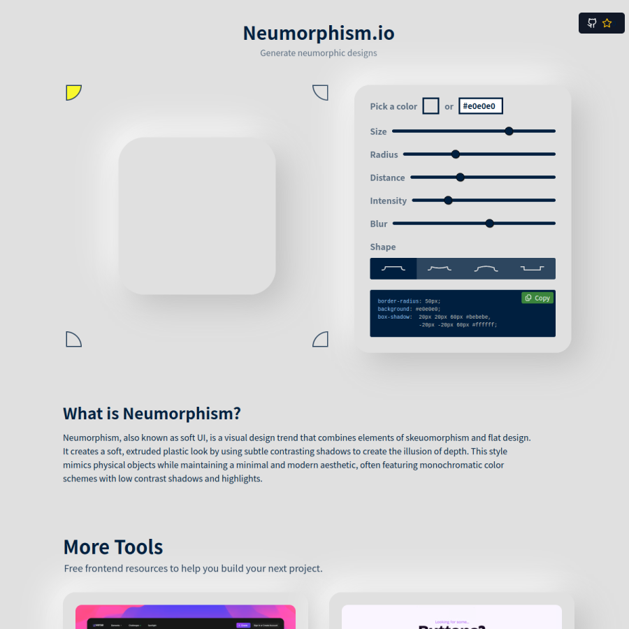 neumorphism.io homepage screenshot