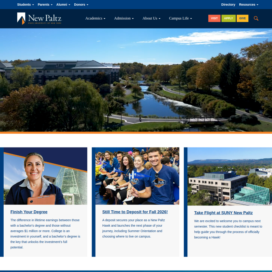 newpaltz.edu homepage screenshot