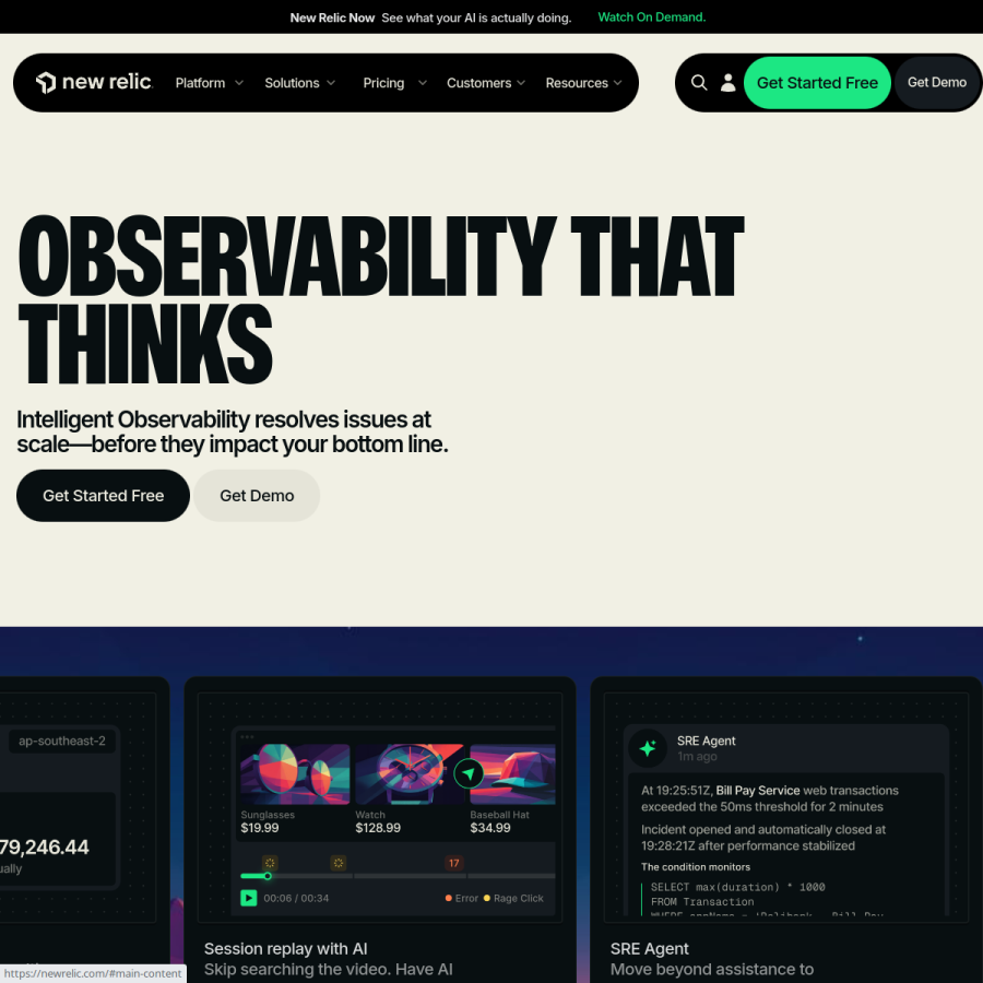 newrelic.com homepage screenshot
