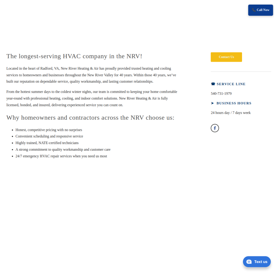 newriverheatingandair.com homepage screenshot