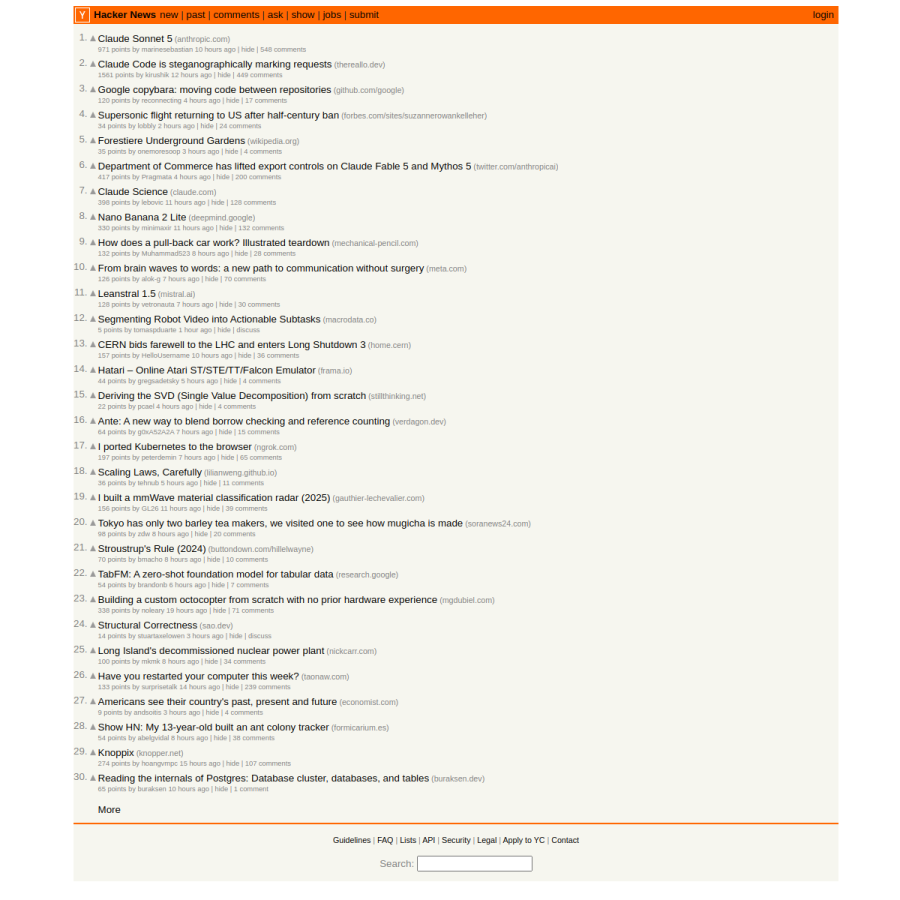 news.ycombinator.com homepage screenshot