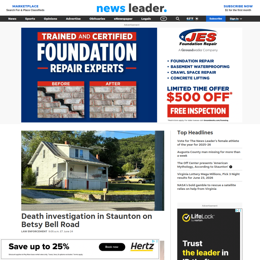 newsleader.com homepage screenshot
