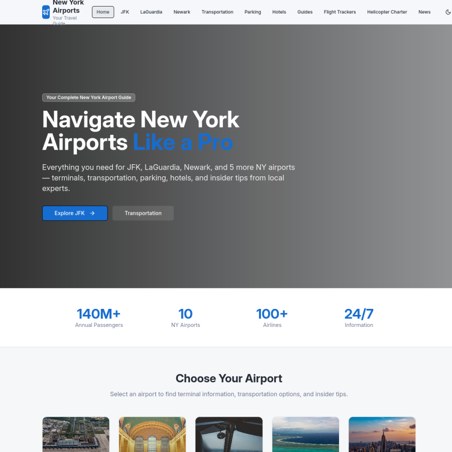 newyorkairports.com homepage screenshot