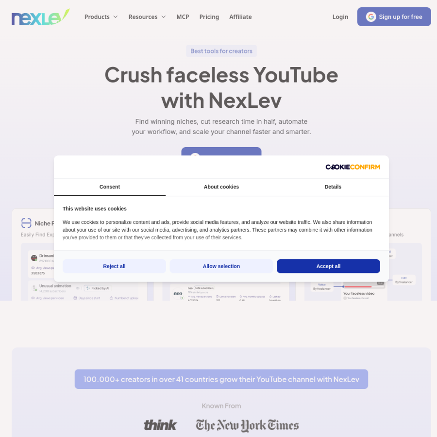 nexlev.io homepage screenshot