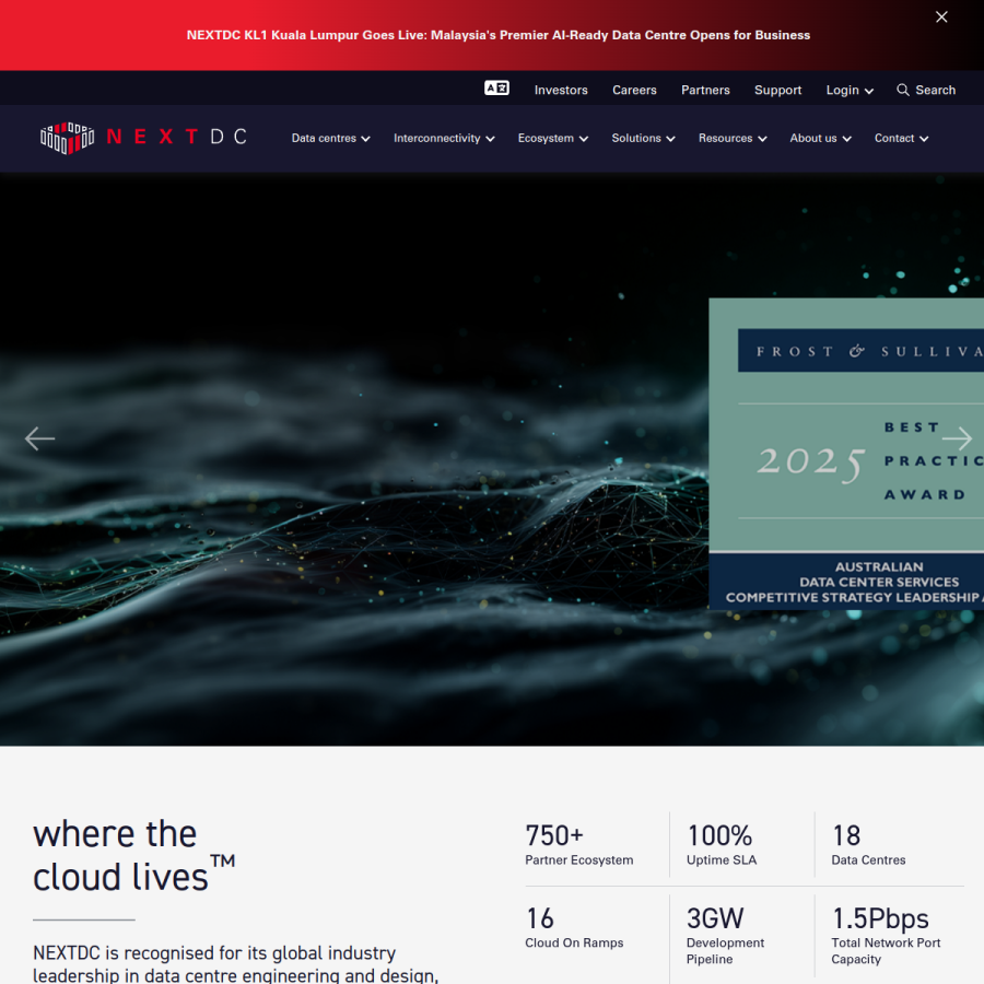 nextdc.com homepage screenshot
