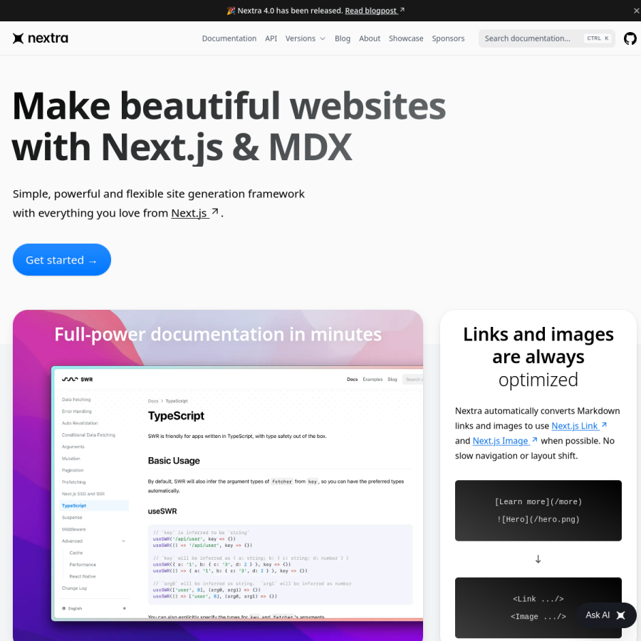 nextra.site homepage screenshot