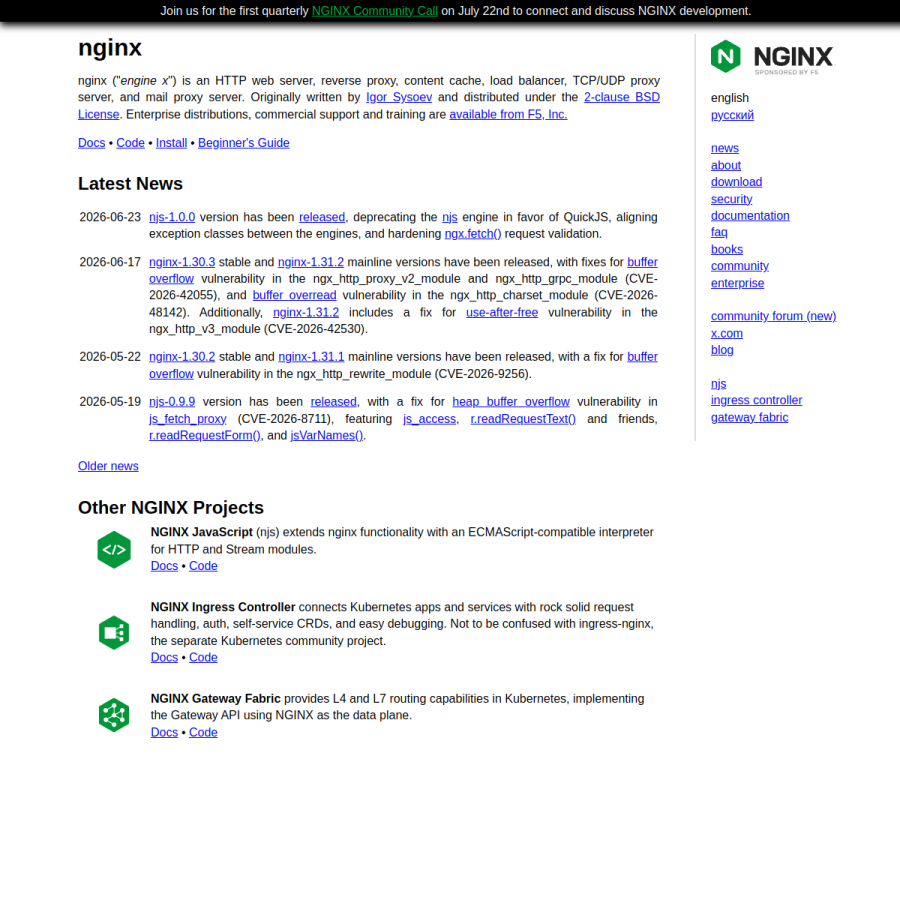 nginx.org homepage screenshot