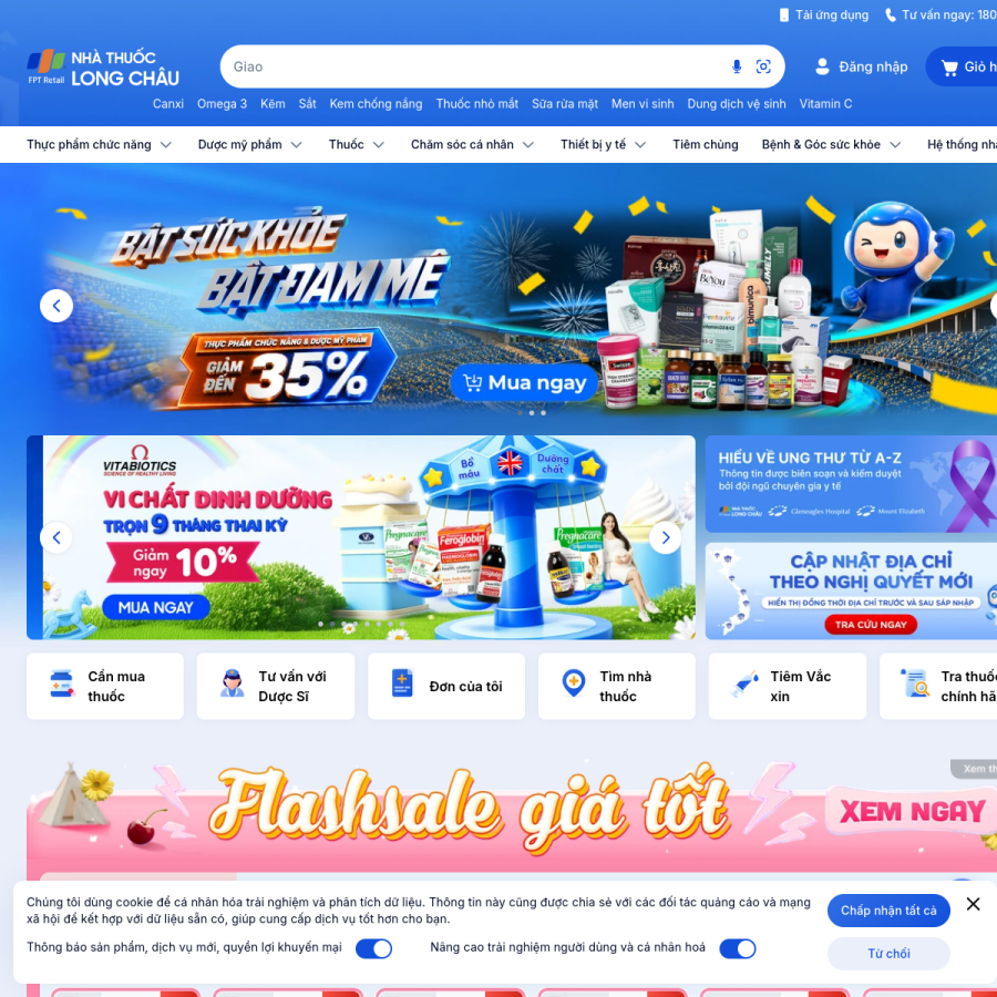 nhathuoclongchau.com.vn homepage screenshot