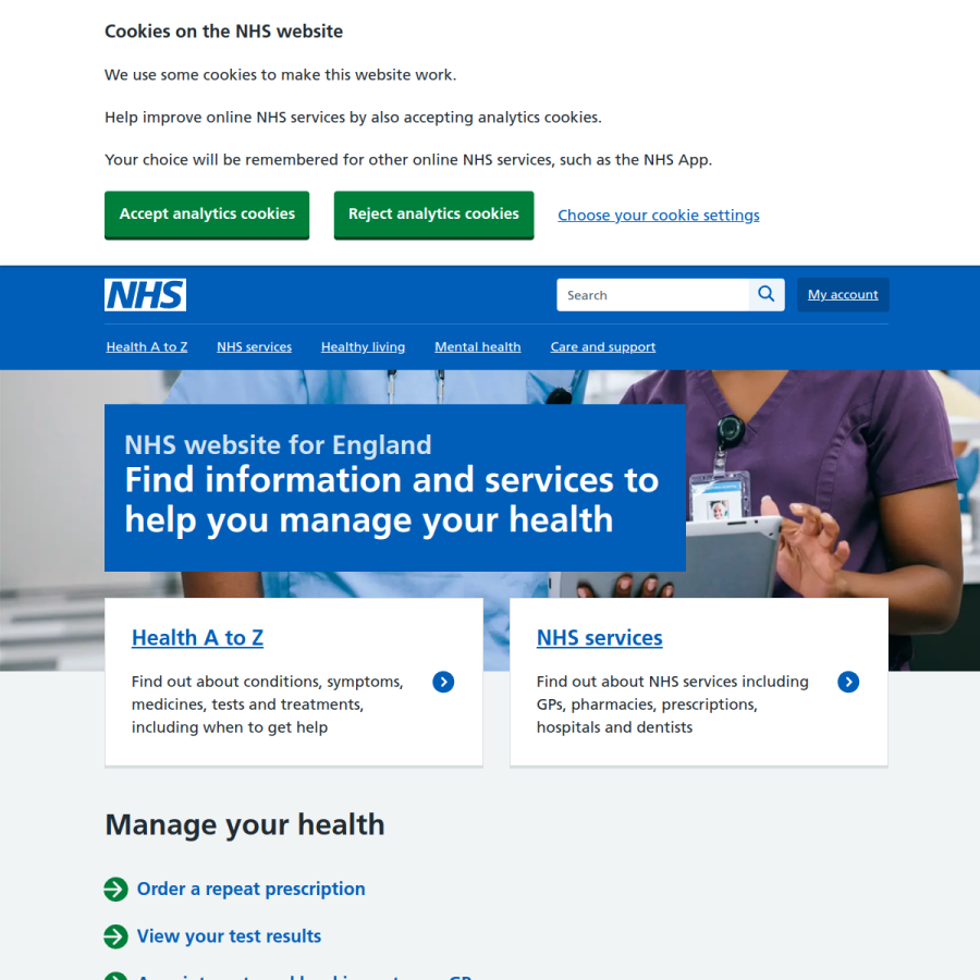 nhs.uk homepage screenshot