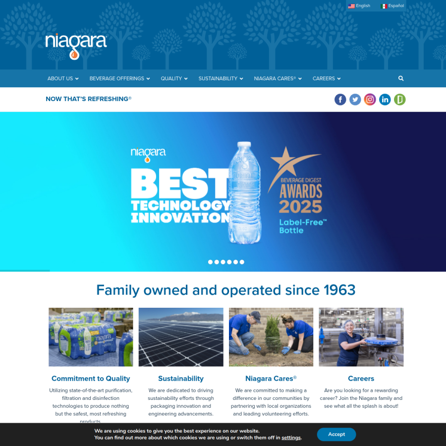 niagarawater.com homepage screenshot