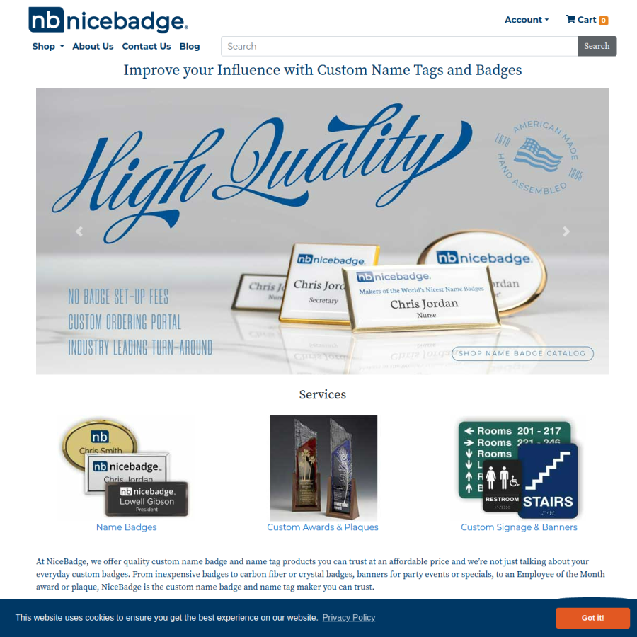 nicebadge.com homepage screenshot