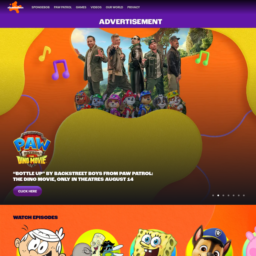 nick.com homepage screenshot