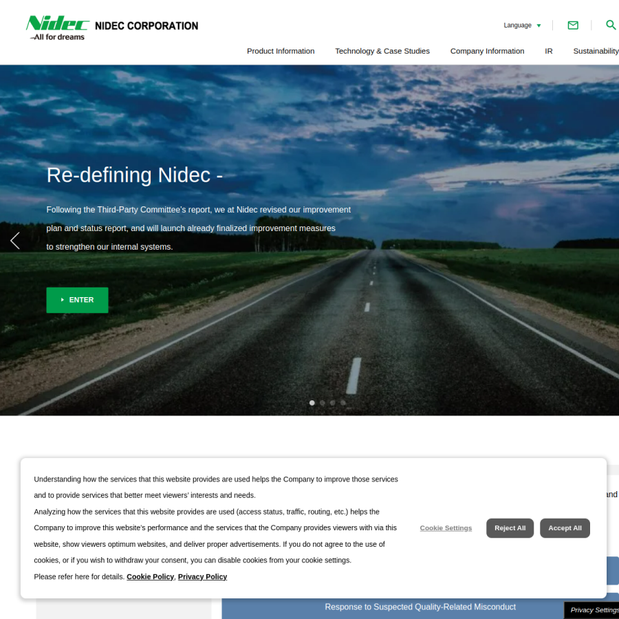 nidec.com homepage screenshot