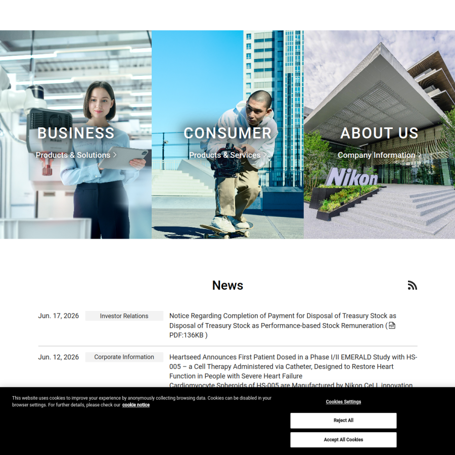 nikon.com homepage screenshot