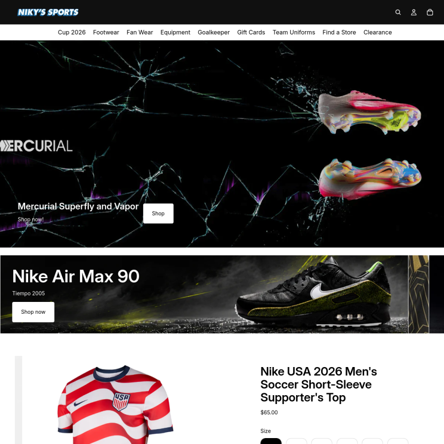 nikys-sports.com homepage screenshot