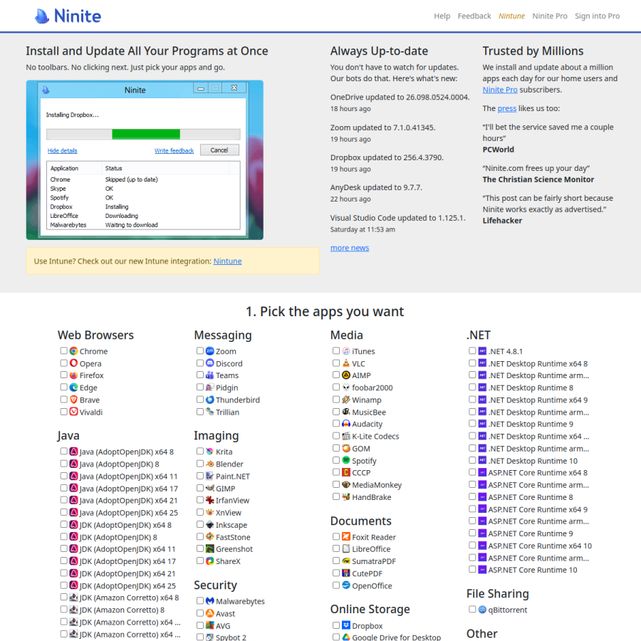 ninite.com homepage screenshot