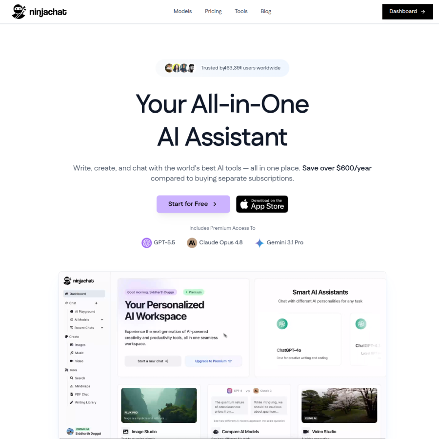 ninjachat.ai homepage screenshot