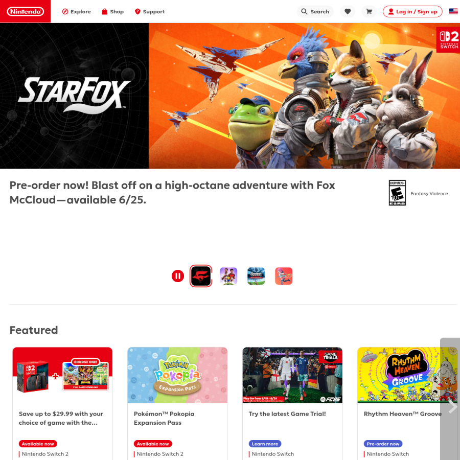 nintendo.com homepage screenshot
