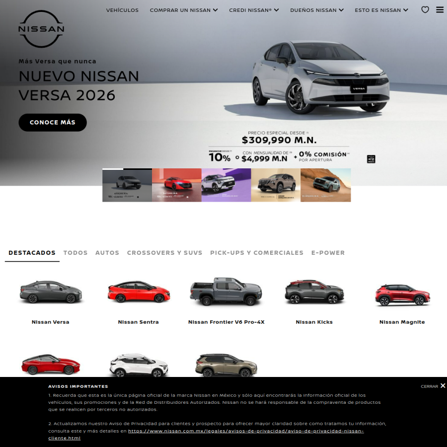 nissan.com.mx homepage screenshot