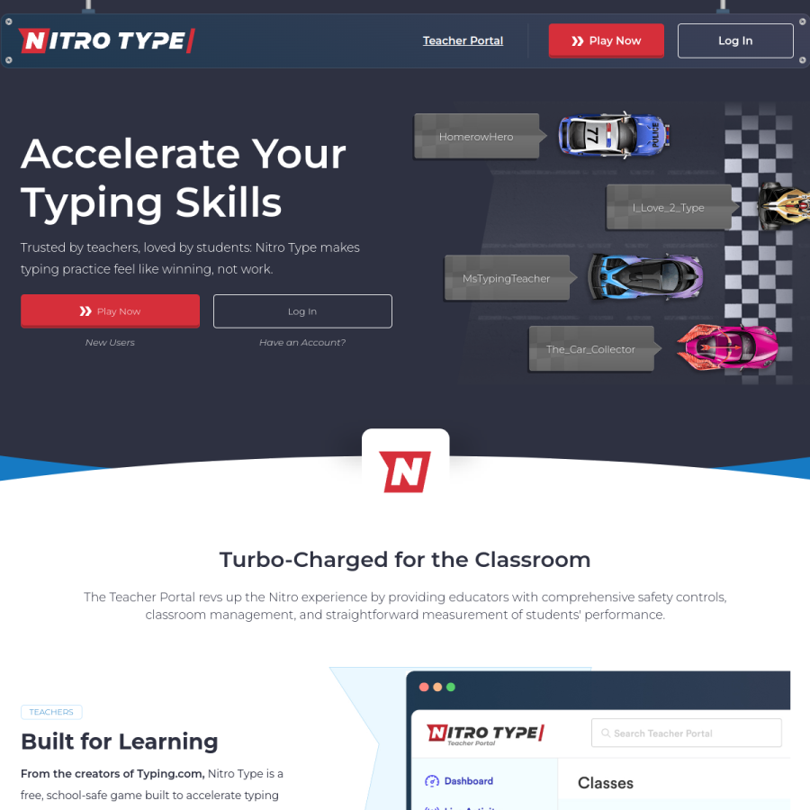 nitrotype.com homepage screenshot