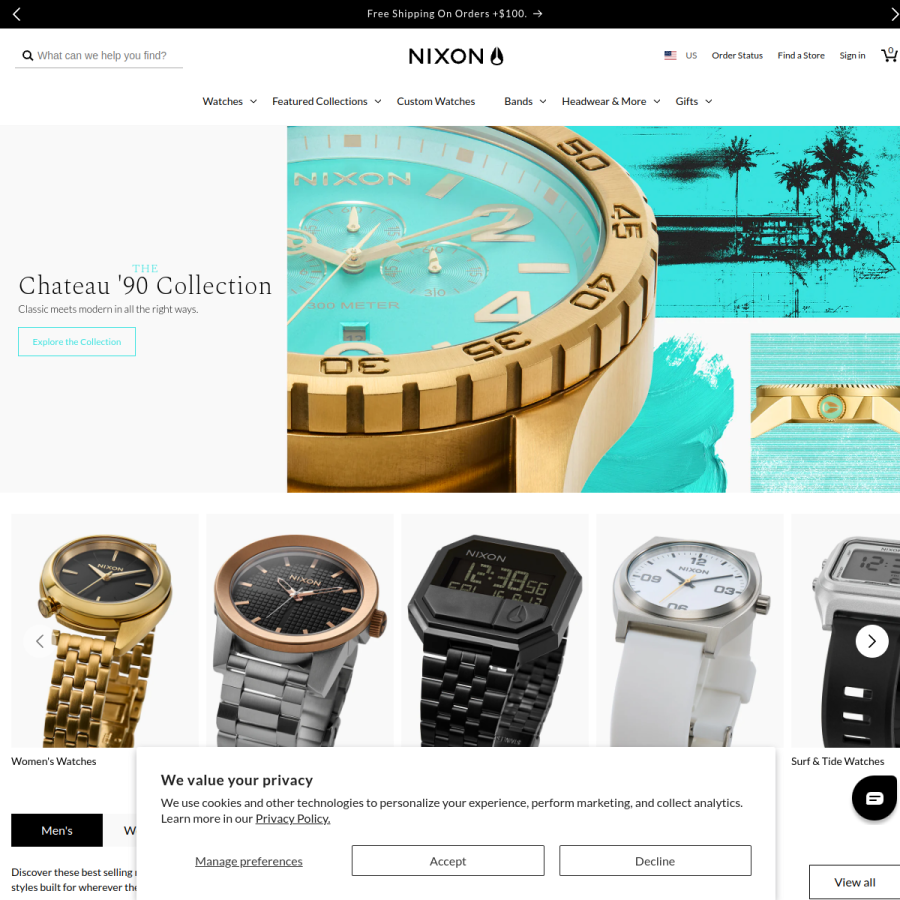 nixon.com homepage screenshot