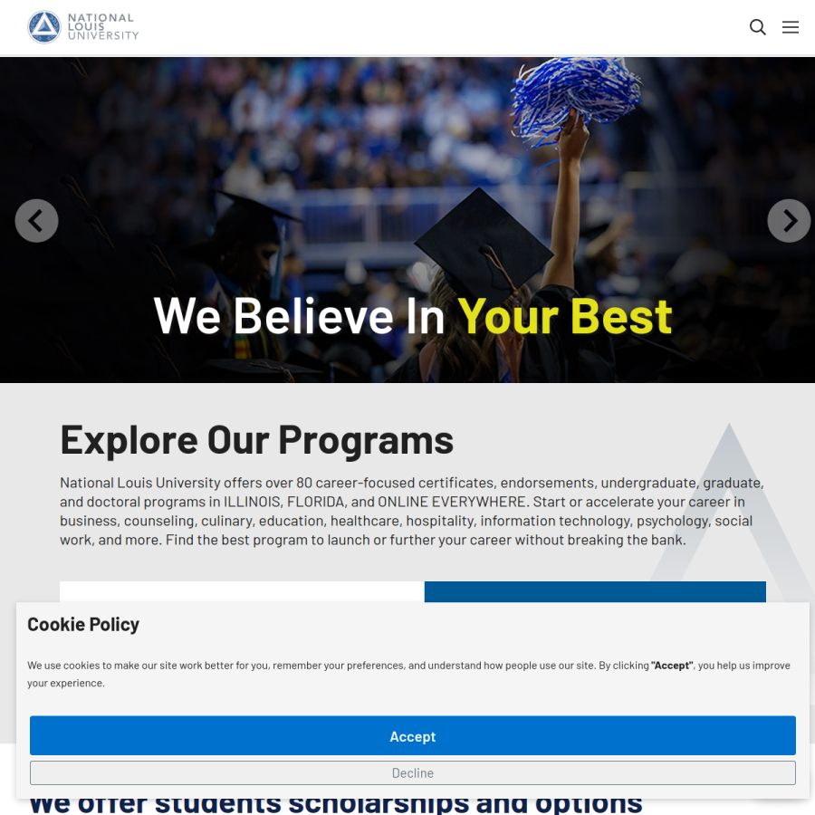 nl.edu homepage screenshot
