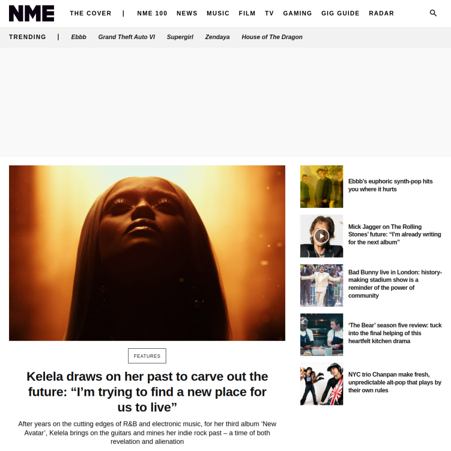 nme.com homepage screenshot