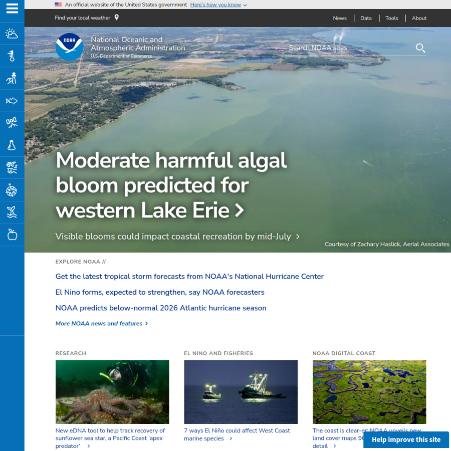 noaa.gov homepage screenshot