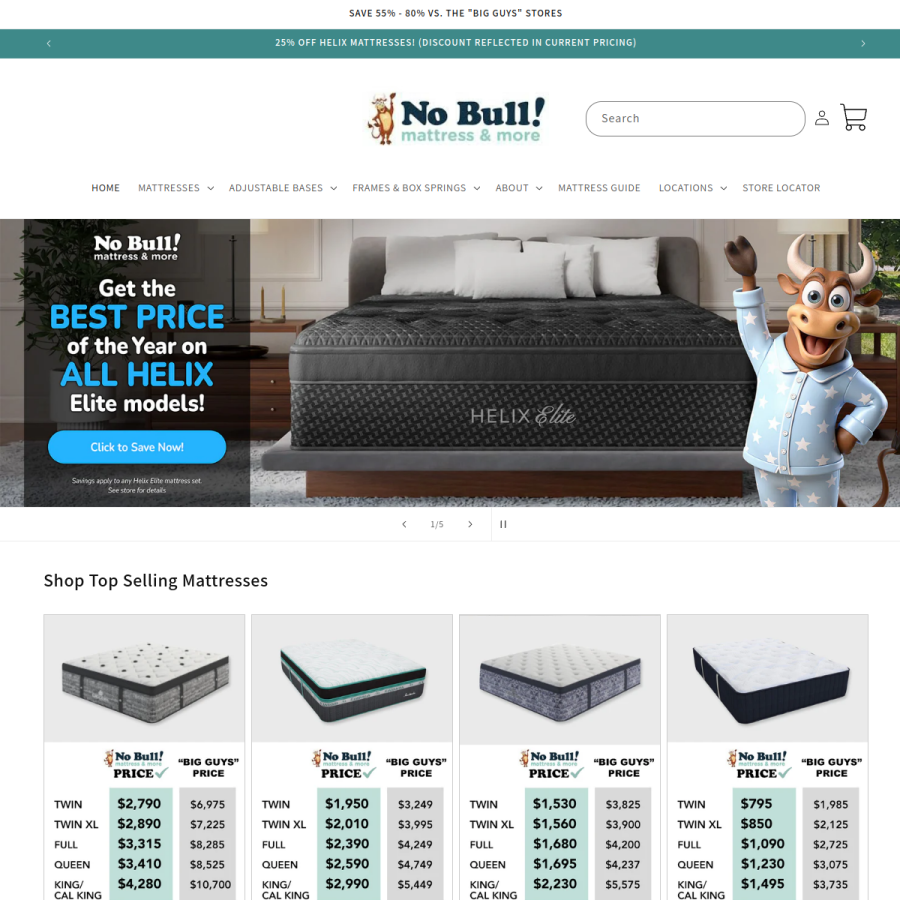 nobullmattress.com homepage screenshot