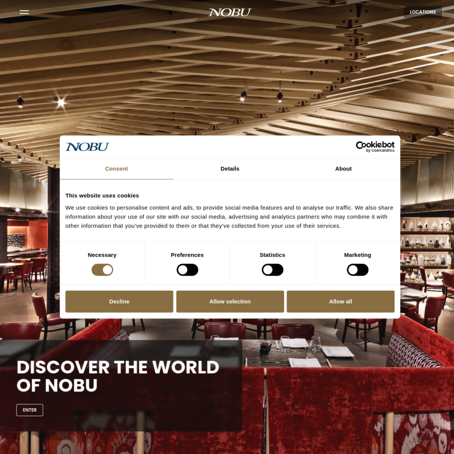 noburestaurants.com homepage screenshot