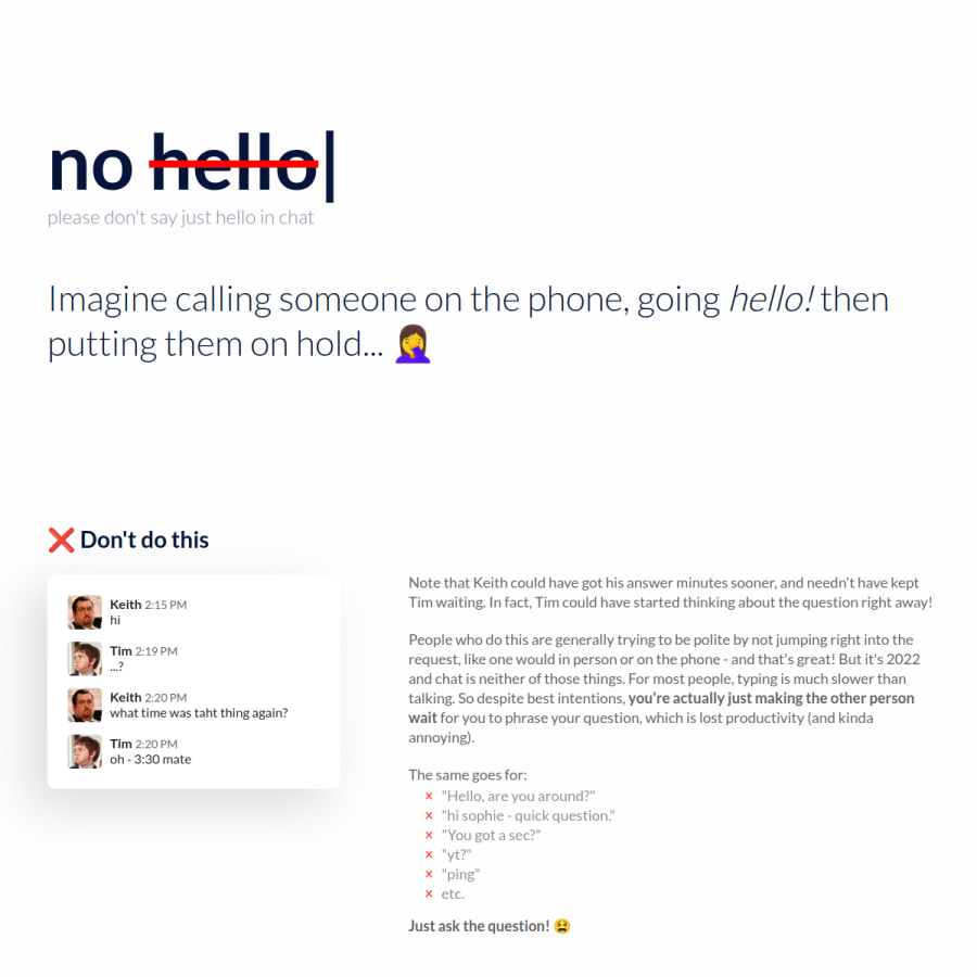 nohello.net homepage screenshot