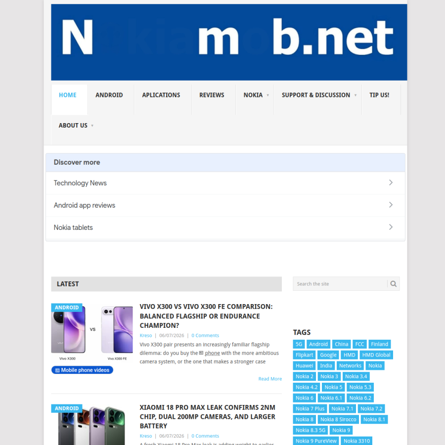 nokiamob.net homepage screenshot
