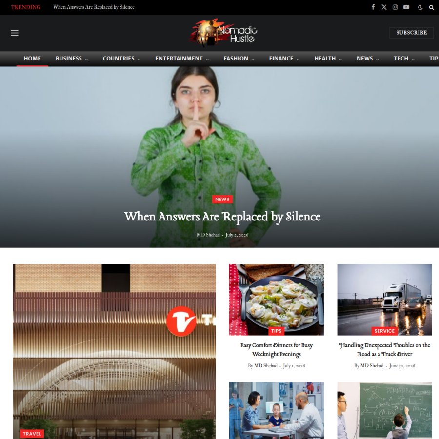 nomadichustle.com homepage screenshot