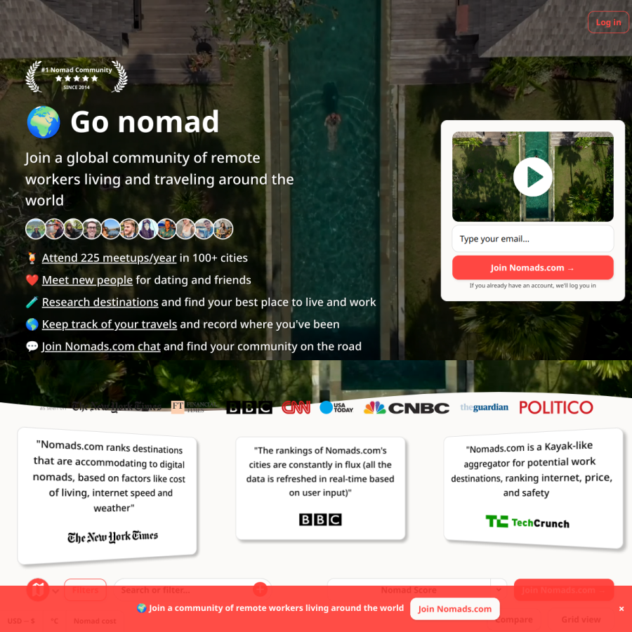nomadlist.com homepage screenshot